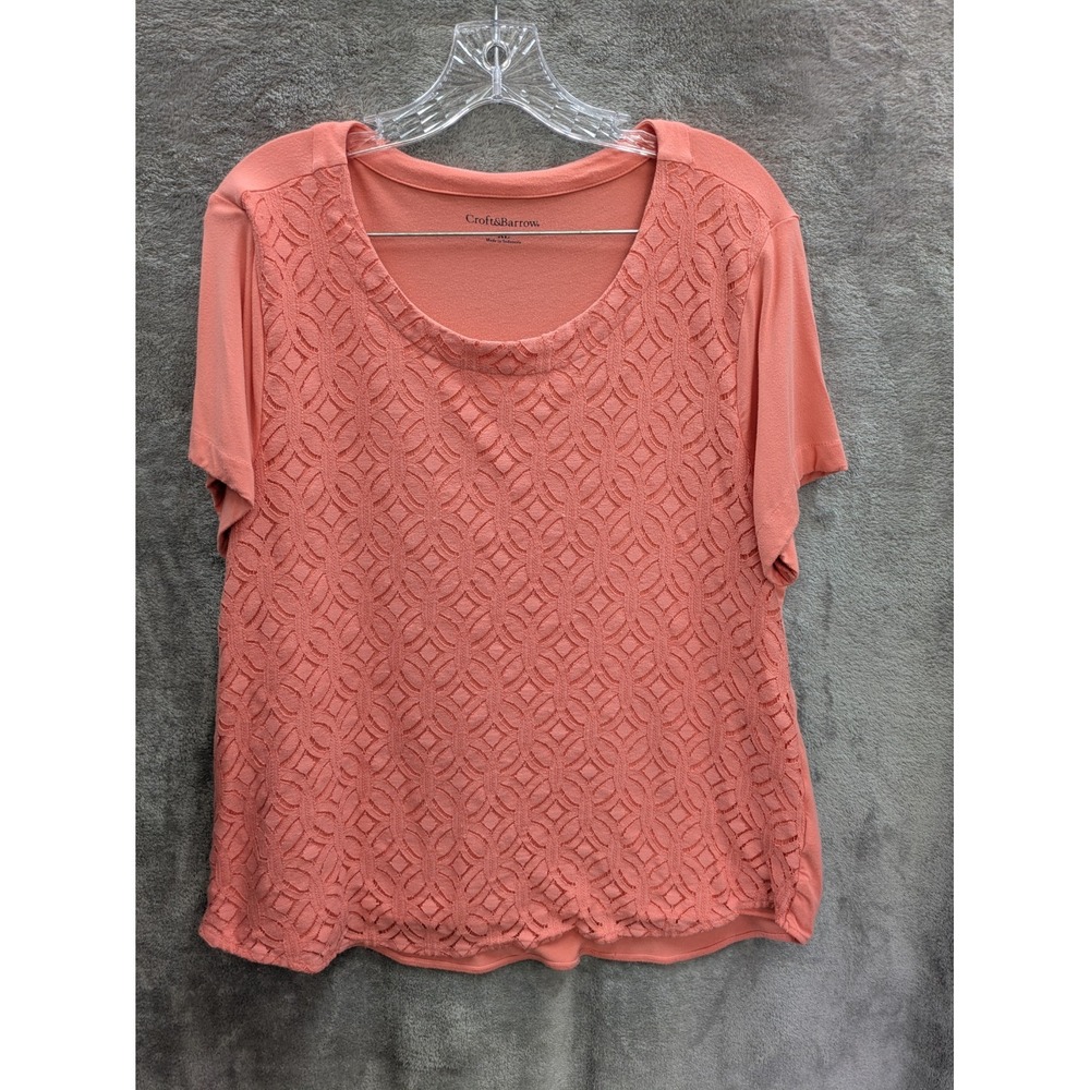 Women's Top XL Short Sleeve Minimalist Contrast Texture Casual READ‎